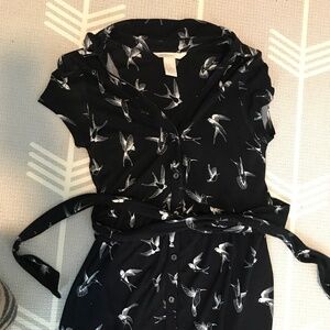 Navy bird print maternity midi dress XS